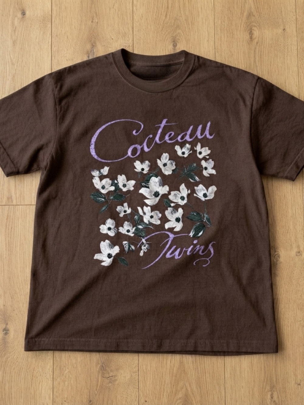 Gildan Brown Tee with White Floral & Purple Script